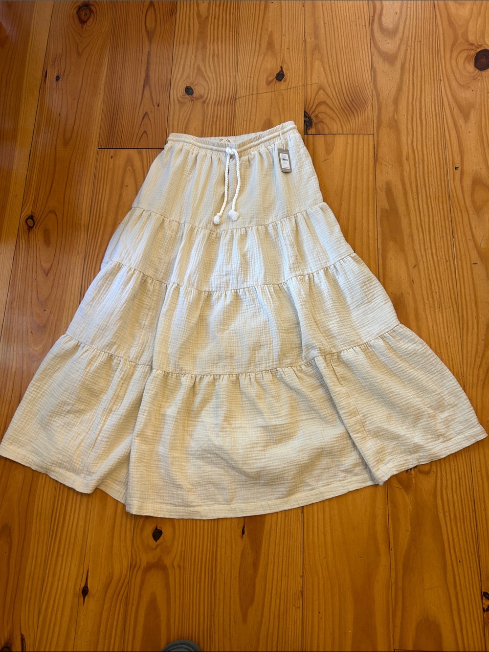 Cream Tiered Maxi Skirt with Drawstring Waist
